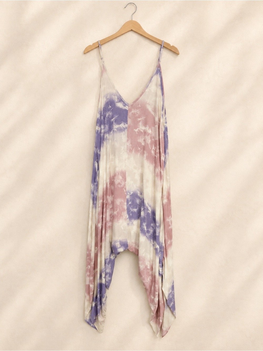 Shinestar Tie-Dye Harem One-Piece Romper - Pink & Purple & White